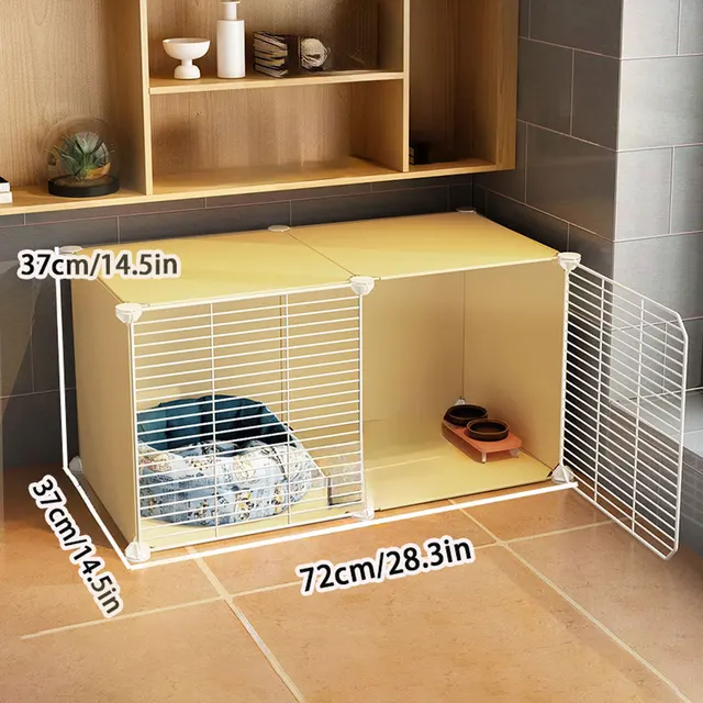 Cat Cage with Free Space, Small with Wheels, Kitten Yellow Cat Cabinet, Cat Villa, Indoor Cat House for Home Use 4
