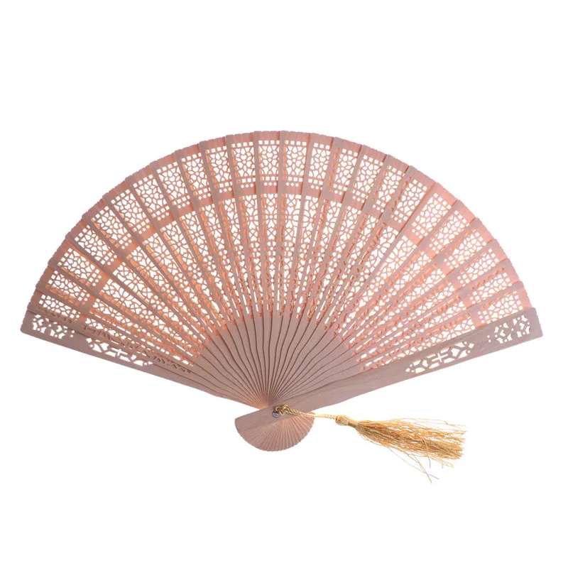 Fashion Wedding Hand Fragrant Party Carved Bamboo Folding Fan Chinese Wooden Fan Vintage Hollow Antiquity Folding Fan Home Decor