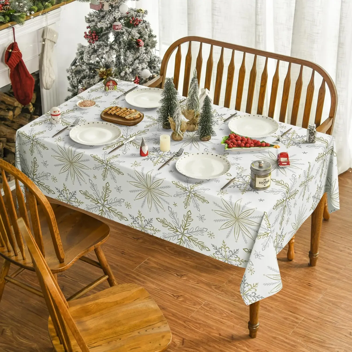 Mantel impermeable con forma de copo de nieve para Navidad, decoración para fiestas navideñas, mantel para mesa de cocina, adornos navideños 2025