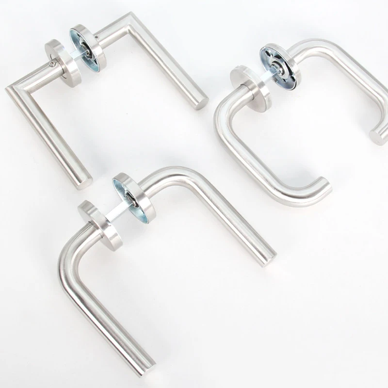 มือจับประตูเหล็กกล้าไร้สนิม 304 มาตรฐานยุโรป แบบท่อกลม มุมฉาก แบบแยกส่วน สำหรับประตูภายในและประตูภายนอก ทนไฟ 1