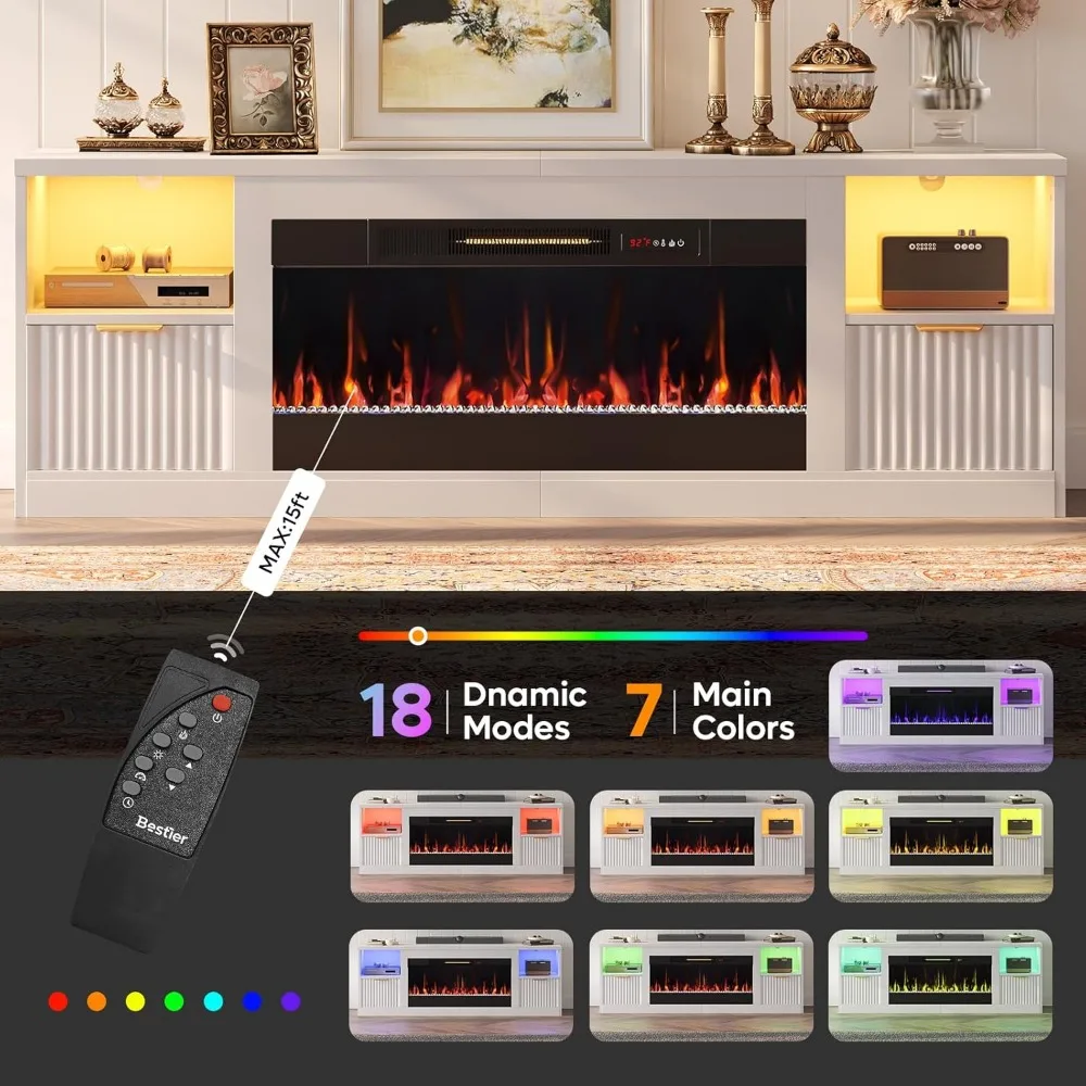 70” Fireplace TV Stand for TVs Up to 80",LED Entertainment Center with 36" Electric FireplaceModern Fluted Media Console Table 4