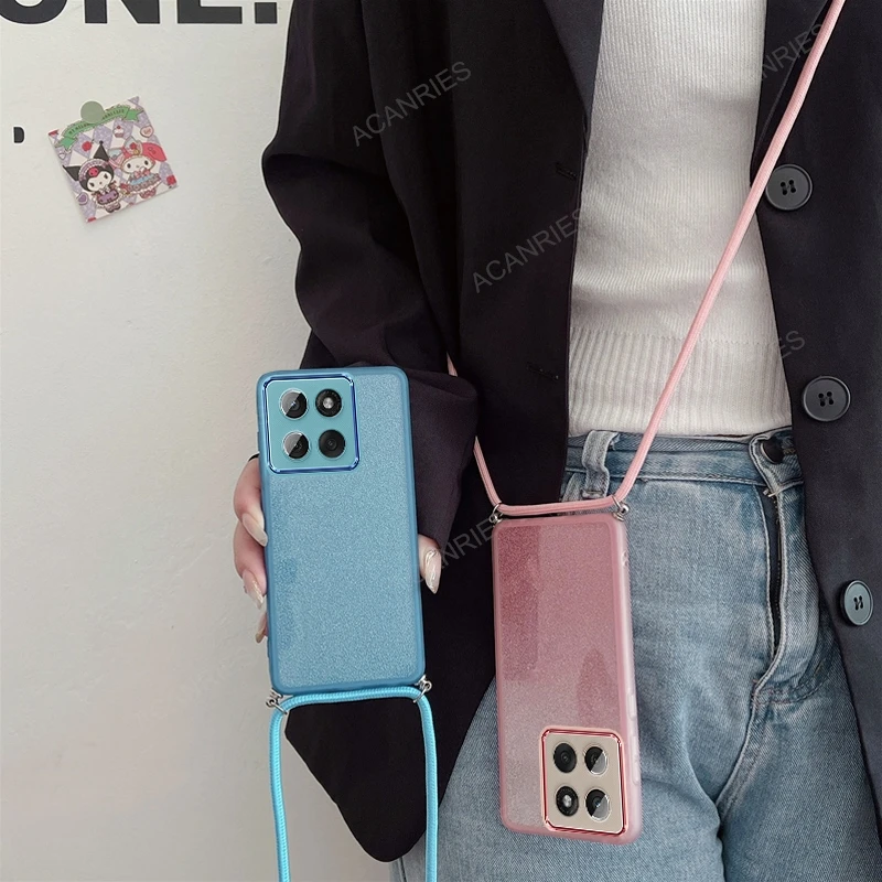 Luxury Crossbody Lanyard Glitter Silicone Case in Candy Color