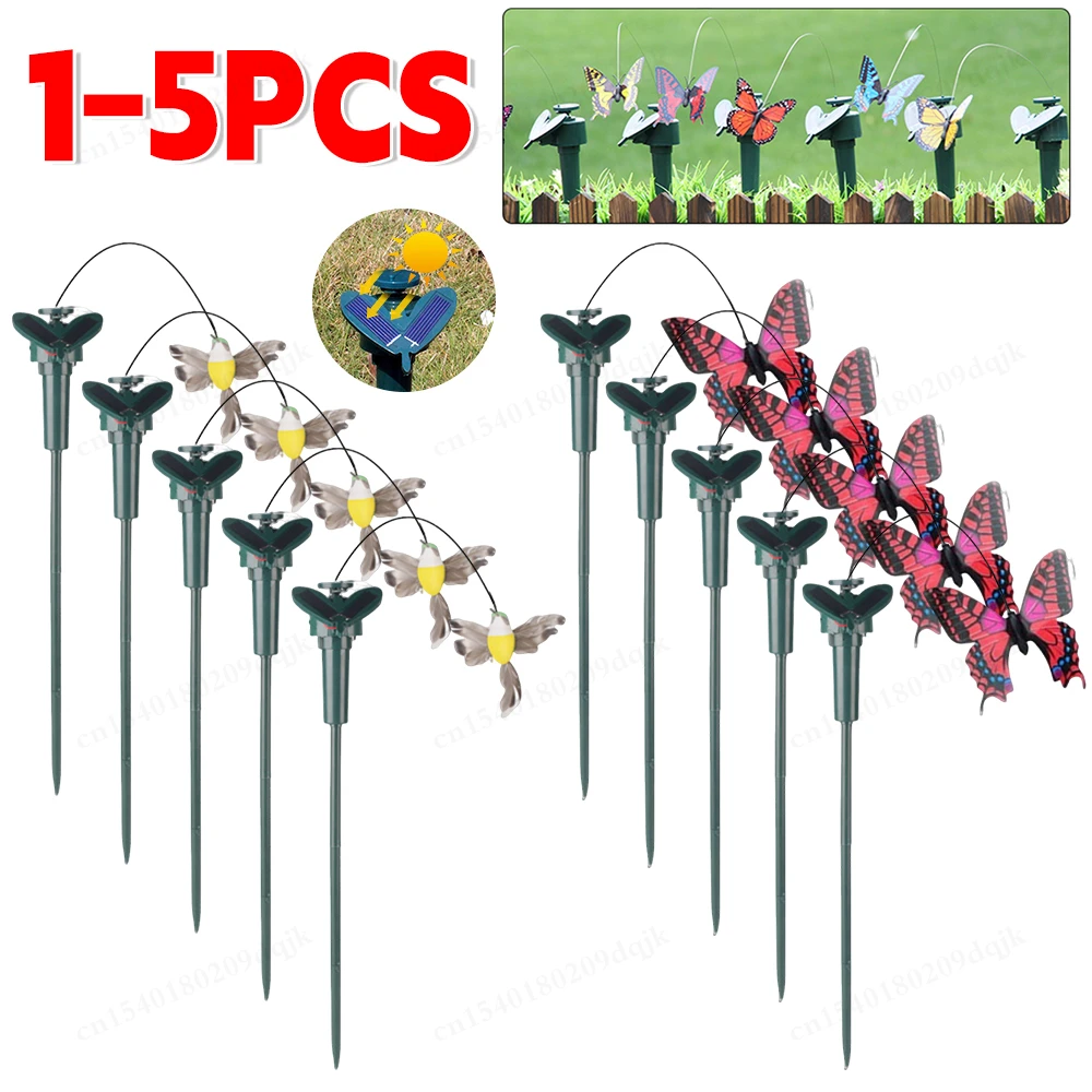 Butterfly Decoration 1-5Pcs Solar Powered Flying Wobble Fluttering Butterfly Ornament Cute Animal Solar Flying Butterfly Decor Yard Outdoor Decor