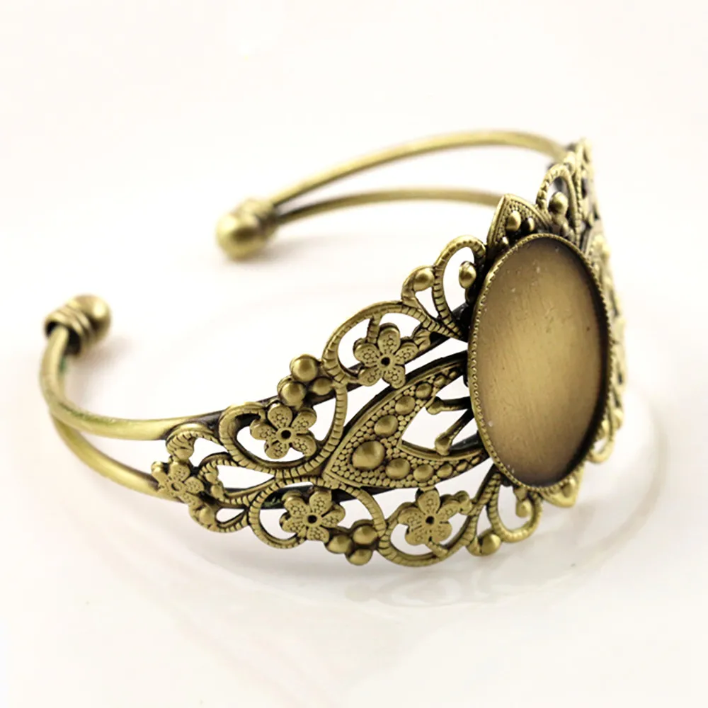 Hohe Qualität 18x25mm Bronze Gebürstet metall Bangle Basis Armband Blank Ergebnisse Fach Lünette Einstellung Cabochon Cameo (l6-07)