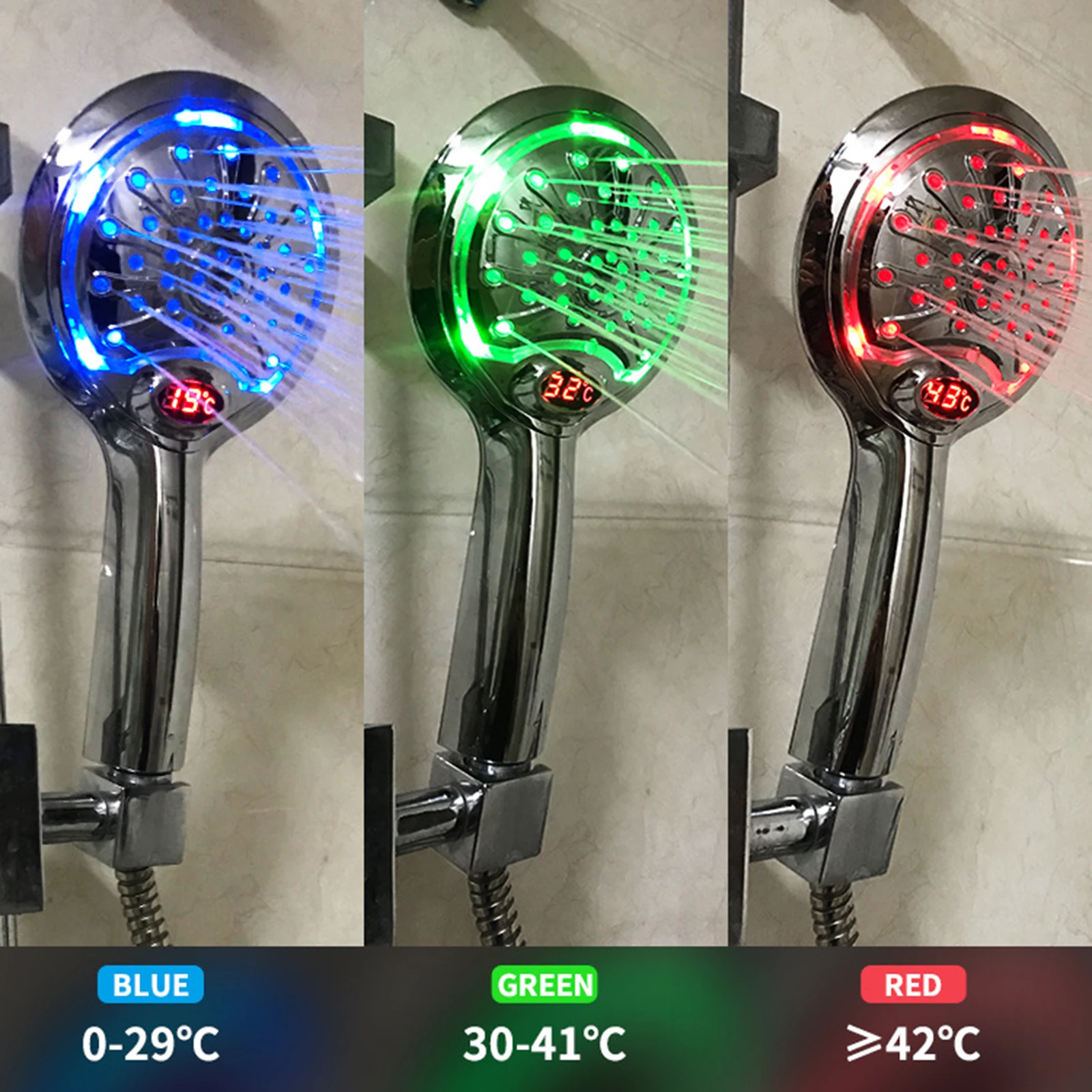 

LED Shower Head Digital Temperature Control 3 Spraying Mode Shower Booster Shower Sprayer Water Saving Shower