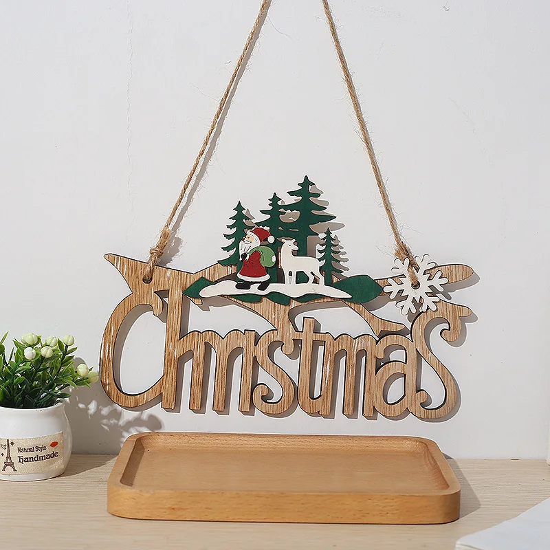 

Merry Christmas Wood Hanging Pendants Door Wooden DIY Craft Xmas Tree Hanging Ornaments New Year Party Christmas Home Decor