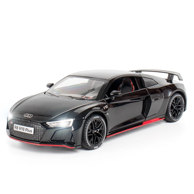 Simulation 1/24 Scale Audi R8 V10 Plus Sports Car Alloy Die-casting Model Sound And Light Pull Back Toys Cars For Birthday Gift 1 32 scale hondas civic type r jdm sports car metal model light and sound wrc diecast vehicle pull back alloy toys collection