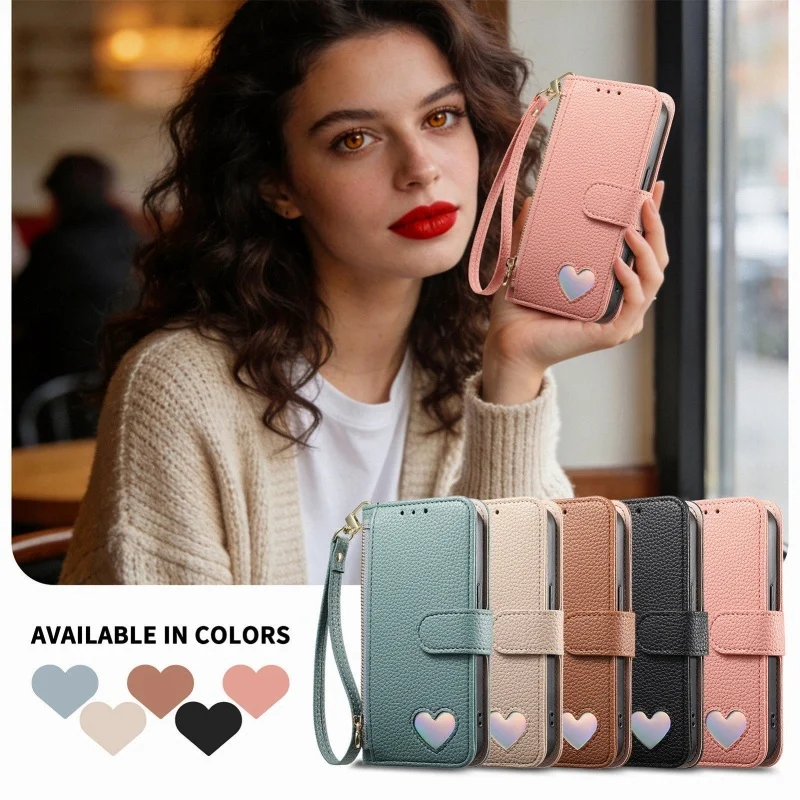 Luxurious Leather Zipper Wallet Phone Case with Wrist Strap and Card Holder