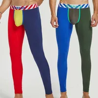 Men Thermal Underwear Fashion Patchwork Color Cotton Long Johns Sexy Bulge Pouch Men Legging Tight Pajama Bottom Sleep Pants 1