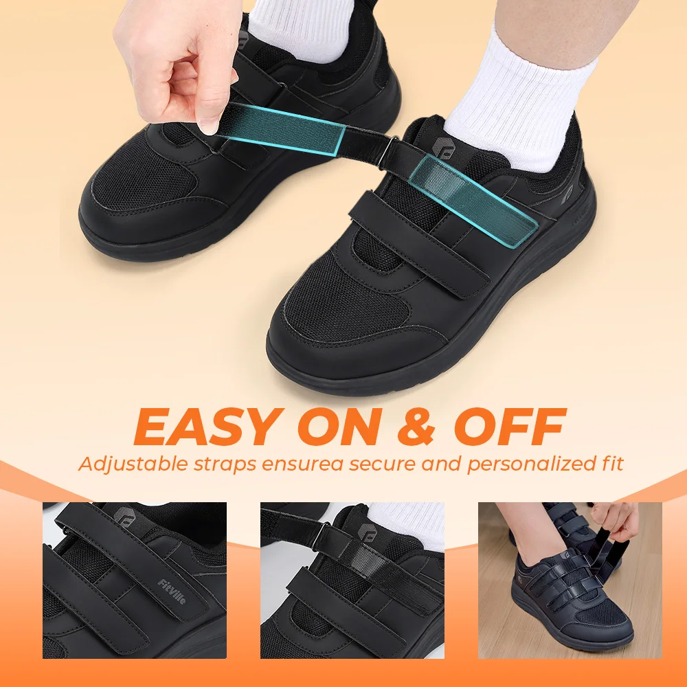 FitVille Diabetic Shoes Women Wide Width Lightweight Adjustable Strap Breathable Comfortable Mesh Walking Shoe casual shoes sport shoes