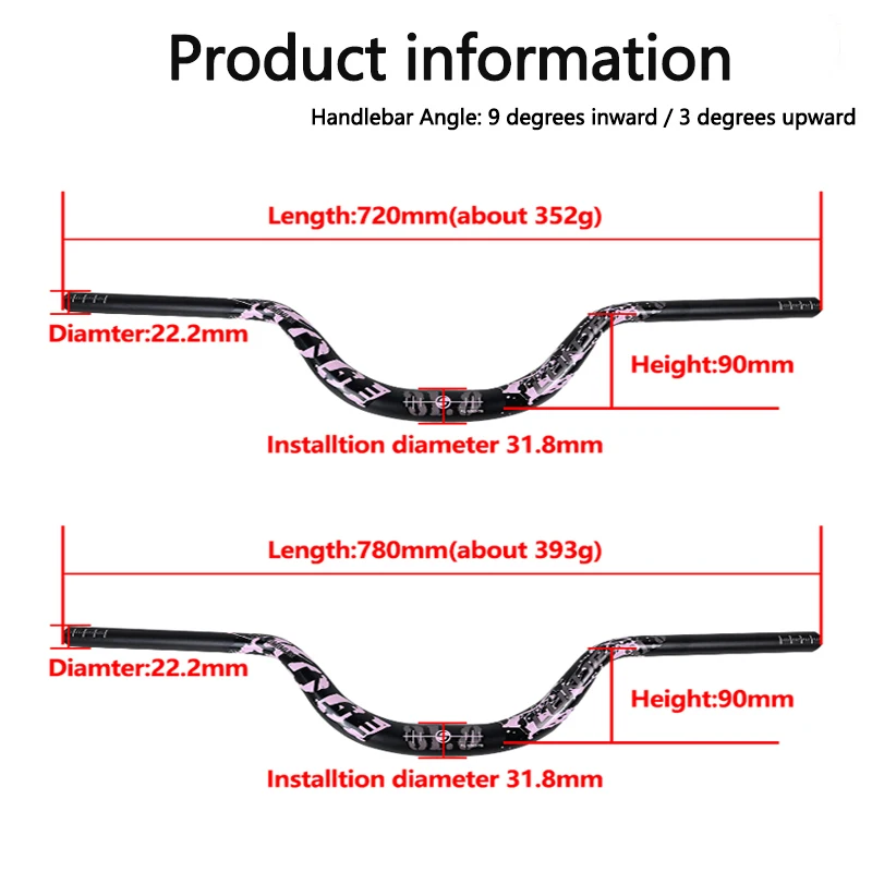 MTB Bike Riser Handlebar 31.8x720/780mm Aluminum Swallow Handle Bar Rise 90mm Mountain Folding Bicycle Handlebar Cycling Parts bicycle handlebar