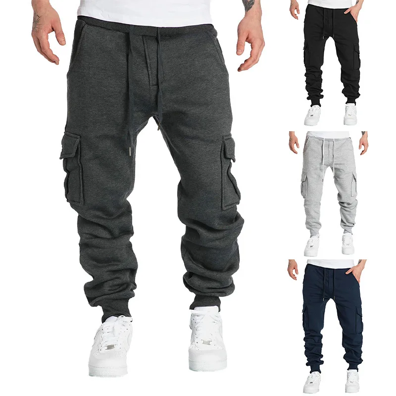 

Autumn and Winter New Men's Fleece Overalls Men's Multi-pocket Pants Cross-border Sports Fashion Casual Pants