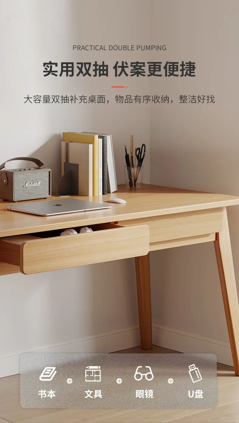 Description Picture 6 of itemSH AOLIVIYA Double Drawer Solid Wood Desk Home Desktop Computer Desk Simple Modern Bedroom Small Table Student Study Table