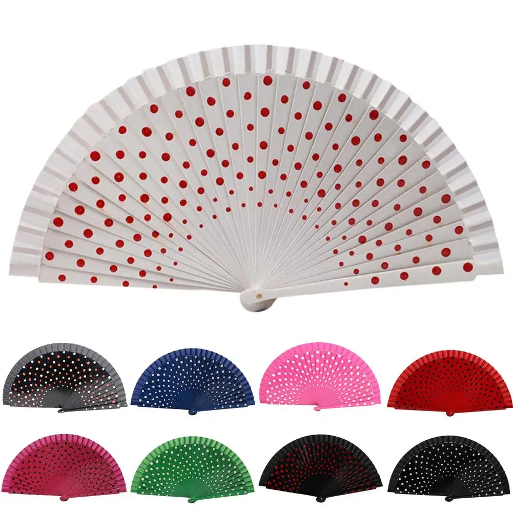 Folding Fan Double sided Beautiful Spain Style Hand painted Antiquity Decoration Multicolor Dot Print Dancing Fan Home Supply folding fan hand fan