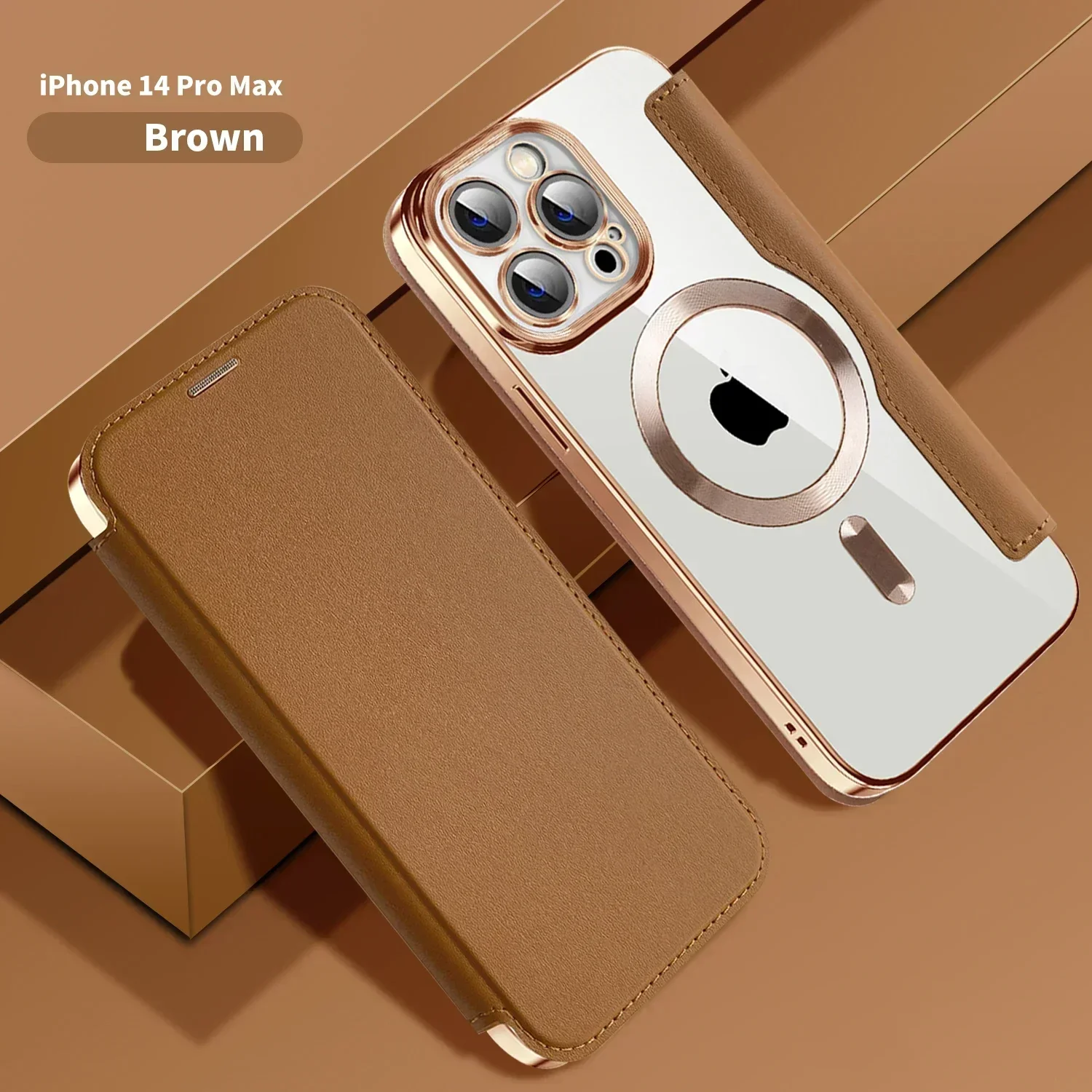 Electroplated Flip Leather Case with Magsafe Charging – Luxury Protection Cover