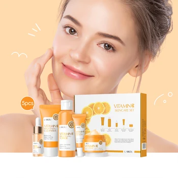 LAIKOU VITAMIN C Skincare Set Brightening 5Pcs Kit Even Skin Tone Smooth Wrinkle Tighten Pores Cleanser Toner Serum Eye Cream