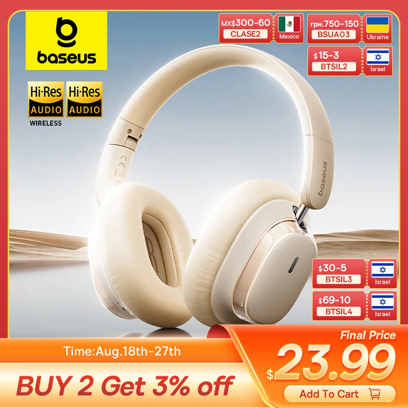 BaseusBowieH1sWirelessHeadphonesBluetooth5.4NoiseCanceling46dBOverEarHeadsetHi-ResSpatialAudioEarphone120HTime-AliExpress - Лучшее от Baseus