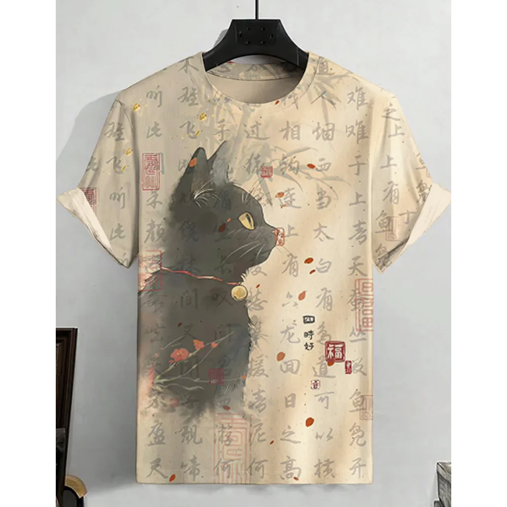 thumbnail image 1 of Camiseta de hombre con diseño de gato de anime, camiseta de manga corta con estampado 3D de dibujos animados, ropa de hombre, camiseta para hombre, camisetas casuales de uso diario vintage, 1 of 4