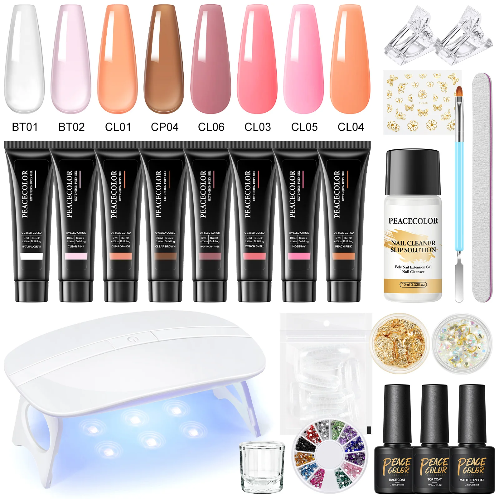 PEACECOLOR Poly UV Gel Kit All for Manicure Gel Nail Extension Set Slip Solution Builder Acrylic Gel Polish Nail Art Tool Design 2