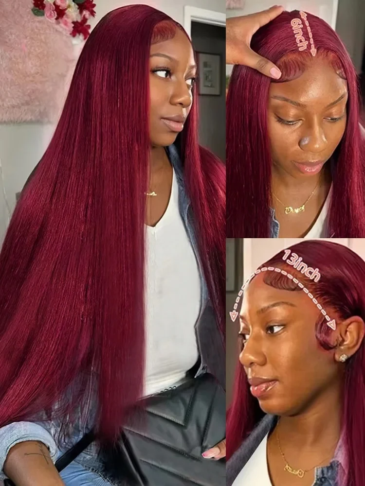 30 34 Inch 99J Burgundy Colored 13x4 Lace Front Wig Bone Straight 5x5 Closure Glueless 13x6 HD Red Lace Frontal Human Hair Wigs