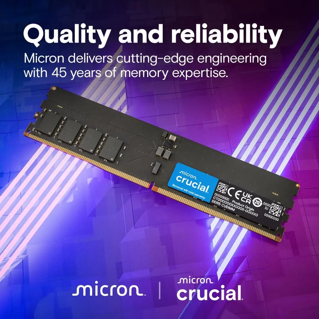 크루셜 DDR5 RAM 16GB 32GB 6400MHz 메모리 데스크탑 UDIMM 288핀 게이밍 메모리 (인텔 코어 및 AMD 라이젠용)