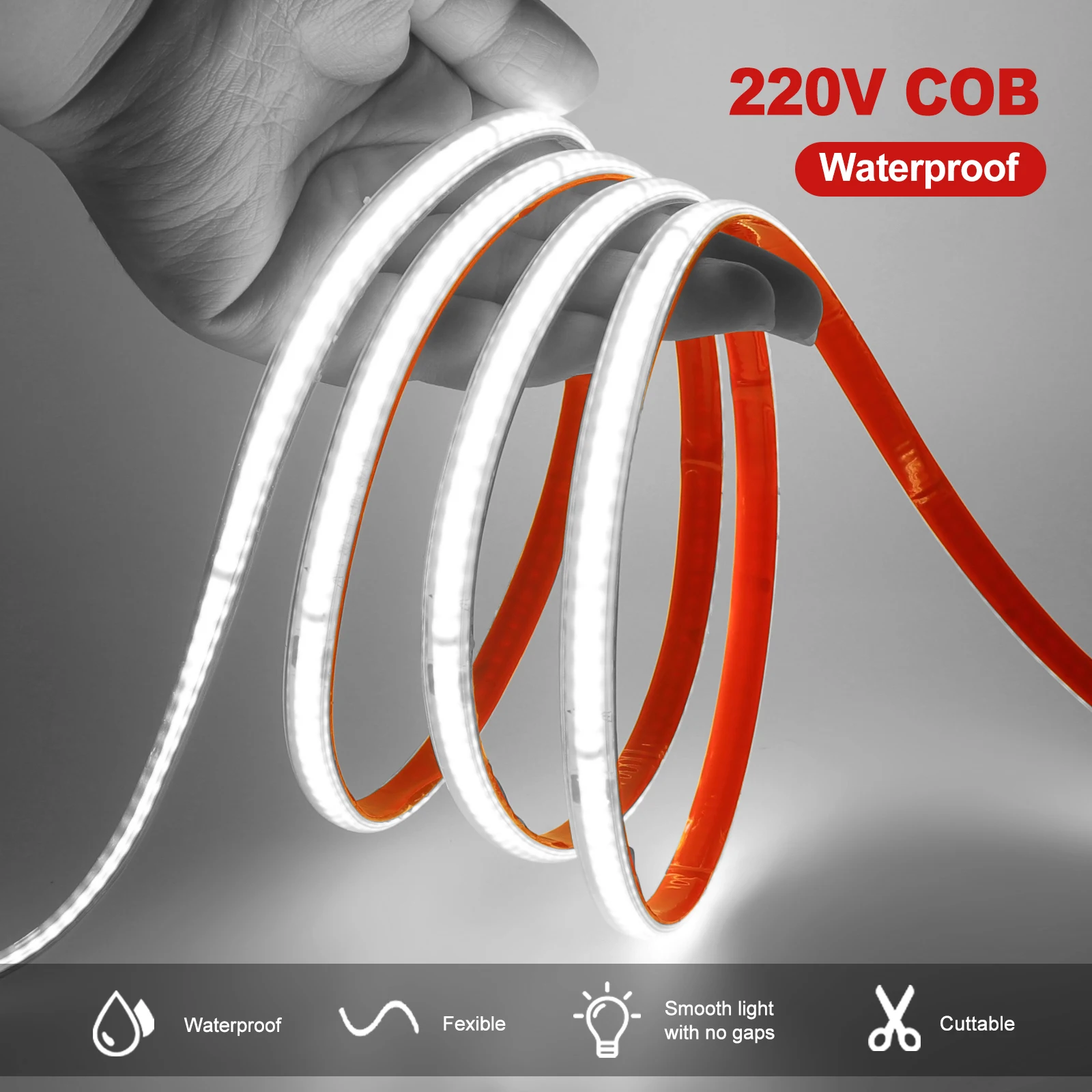 AC 220V COB Strip IP65 Waterproof 10CM Cut 240Leds/M Se9d222c064bb4a20a0c95ce4e4a0b3897