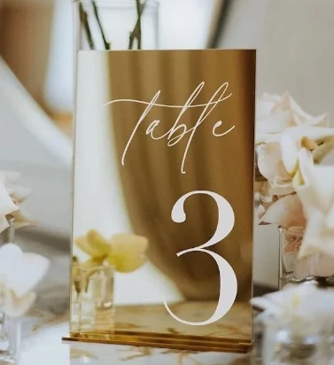 Elegant Gold Mirror Table Number Signs - Modern Wedding & Reception Decor