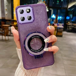 Glitter Clear Silicone Soft Case with Magnetic Bracket Cover for Honor X6s (SF QFCX Purple)