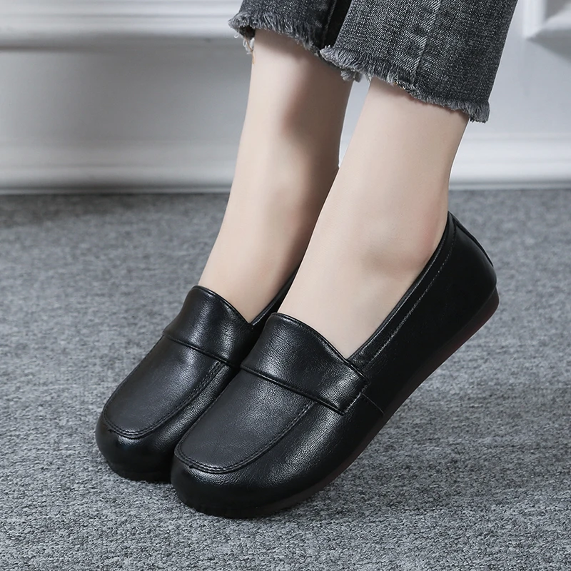 

Женские туфли на плоской подошве, однотонные лоферы с круглым носком, без застежки, зимняя обувь для мам, 2023
