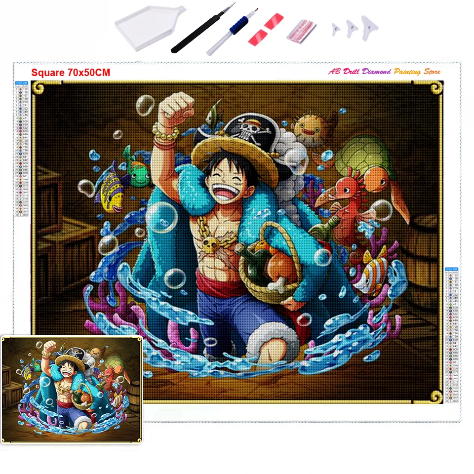 5D DIY Japanese Anime One Piece AB Diamond Painting Kit Luffy Cross Stitch Halloween Christmas Handmade Mosaic Art Gift