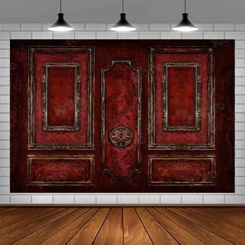 빈 방 빨간 바닥 클래식 인테리어 사진 배경 나무 패널 문짝 사진 배경 사진 스튜디오 소품, 결혼식용