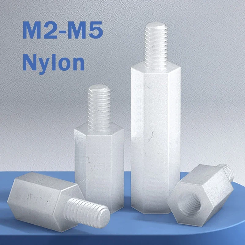 Nylon Hexagonal White M2 M2.5 M3 M4 M5 Single Head Hexagonal nylon column Threaded Pillar Insulation Isolation Support Bolt
