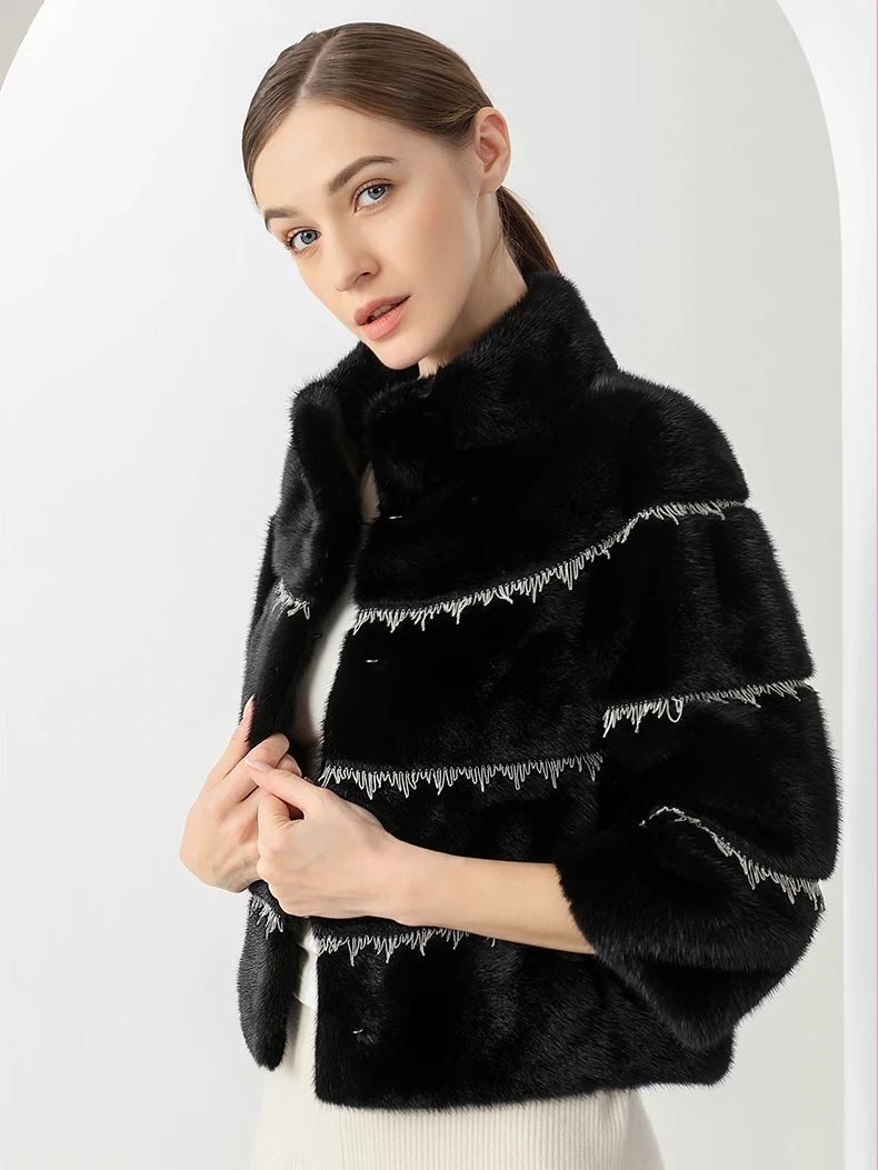 

Women Real Fur Coat 100% Natural Fur Jacket Female Winter Warm Leather Mink Fur Coat High Quality Fur Vest Free Shipping Black