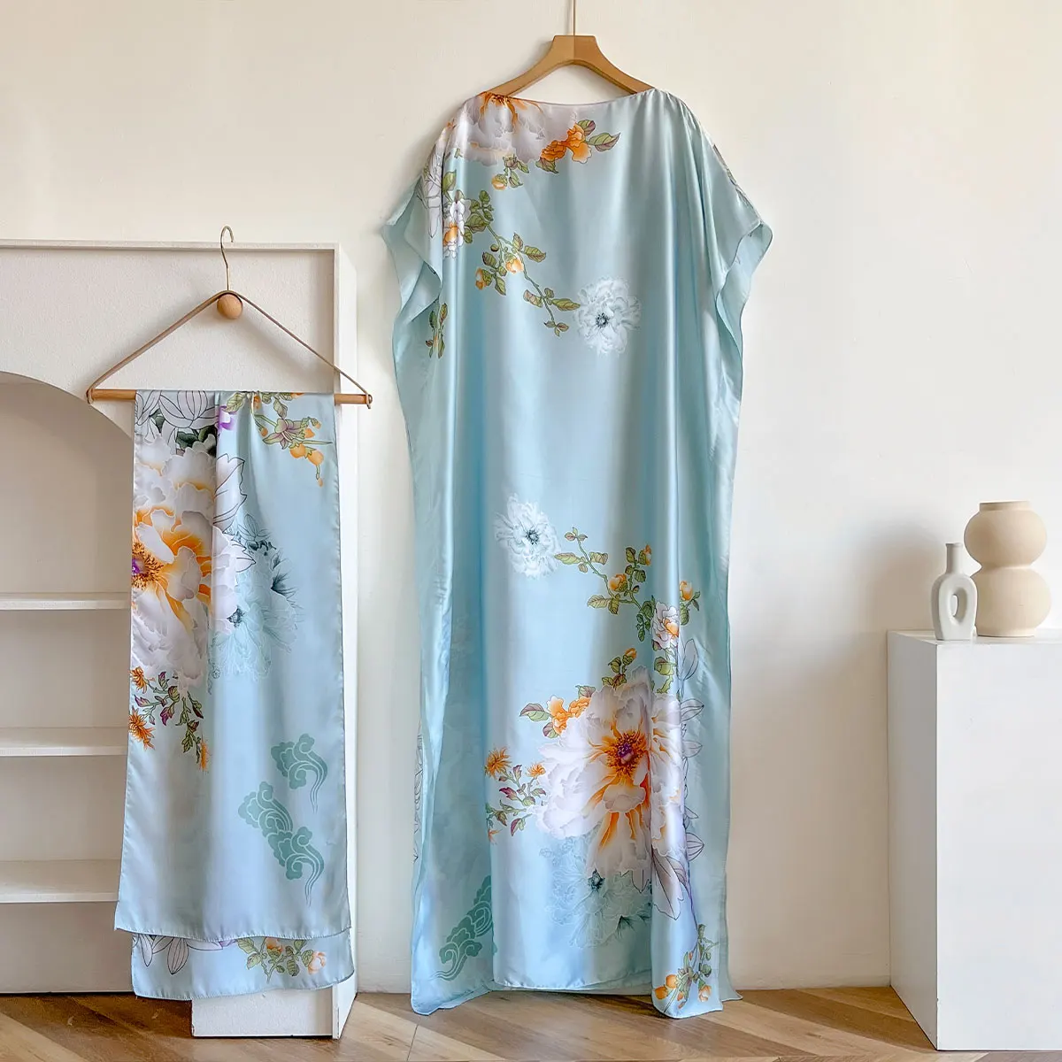 Summer Fashion African Dresses For Women Elegant Printed Silk Muslim Lady Long Hijab Kaftan Dress Sun Protection Kuwait Abaya