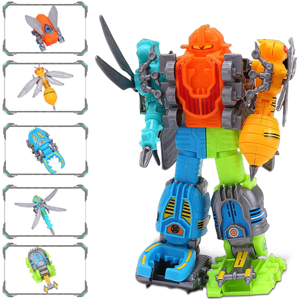 5-in-1 Insect Robot Mini Deformable Toy DIY Deformation Action Aigures Toys Children Educational Game Christmas Birthday Gift | Игрушки и