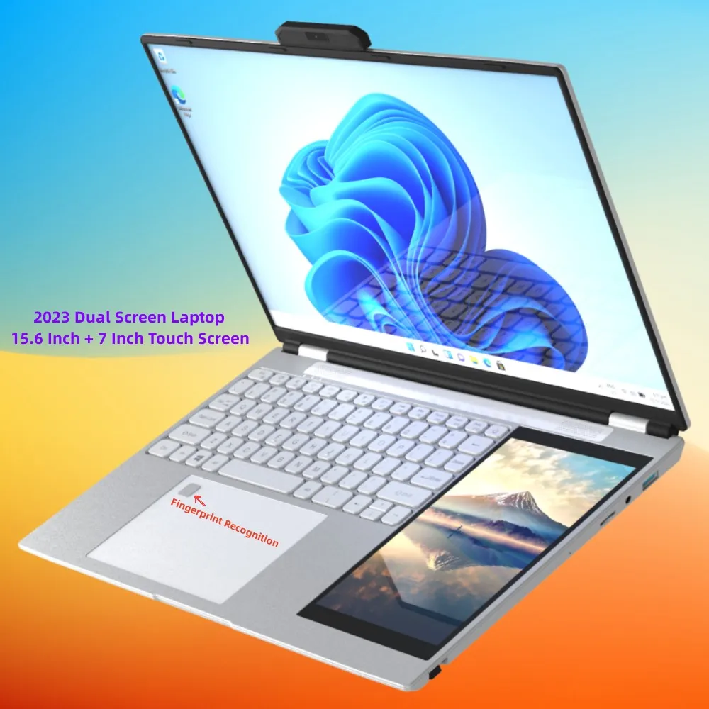 New Arrivals 12th Generation Intel N100 Dual Screen Laptop Gaming Laptop 15.6inch 2K LCD+7inch IPS Touch Screen PC Portable 2