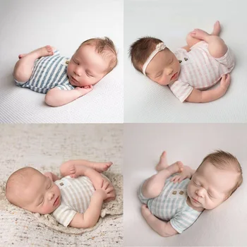 Puntelli per fotografia neonato Vestiti Baby Boy Girl Outfit Pagliaccetto Tuta corta a righe Abbigliamento fotografico