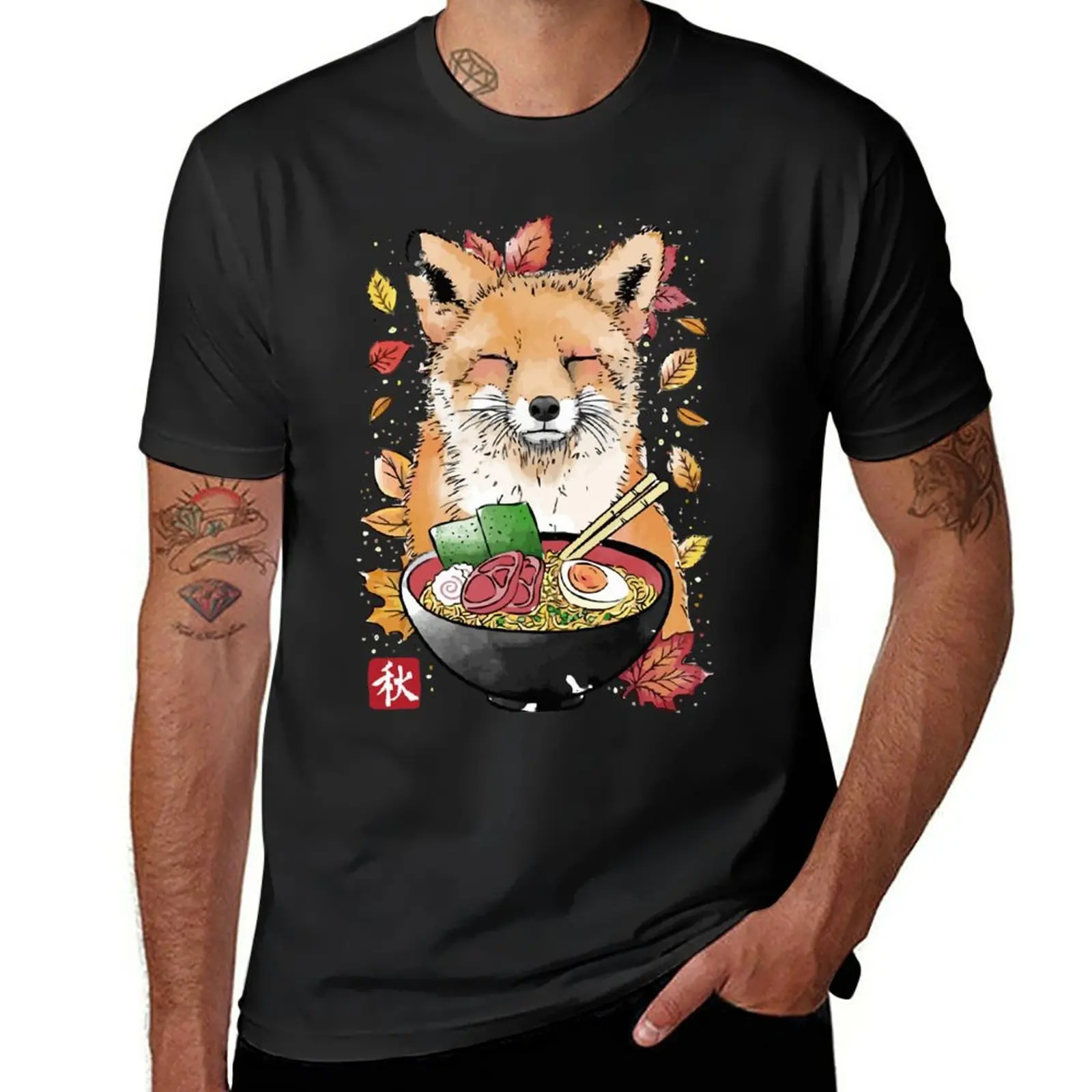 

New Fox Leaves Ramen T-Shirt oversized t shirt anime clothes man clothes mens t shirts