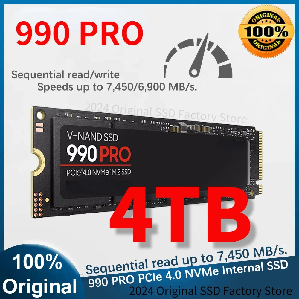 

2024 NEW SSD 990PRO 1TB 2TB 4TB PCIe4.0 M.2 2280 NVME Disk Drives Read Speeds Up to 7450MB/s Internal SSD for PC Desktop Mac PS5