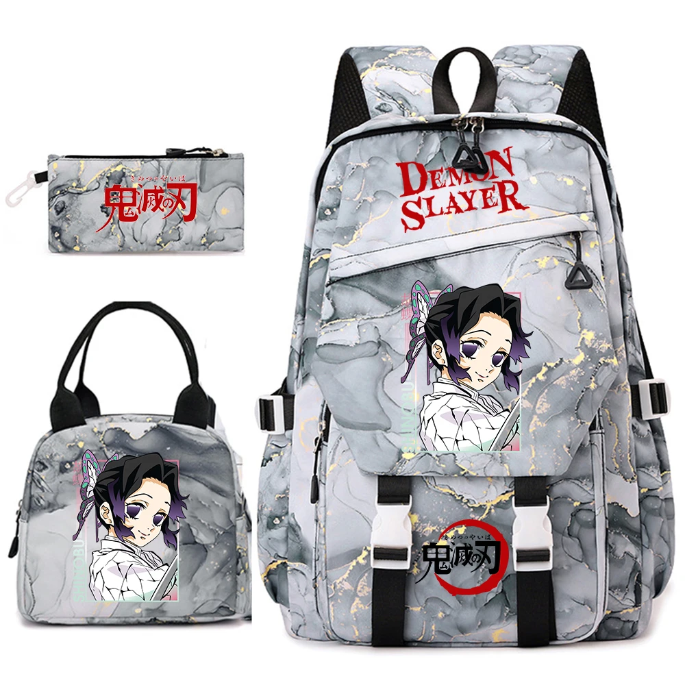 Demon Slayer Anime Backpack Set for Girls Demon Slayer 3Pcs School Bag Lunch Kit Pouch 1
