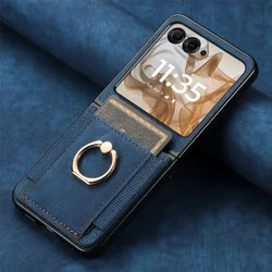 Elegante Retro Leren Telefoonhoes met Kaarthouder en Ringstand - Schokbestendige Bescherming