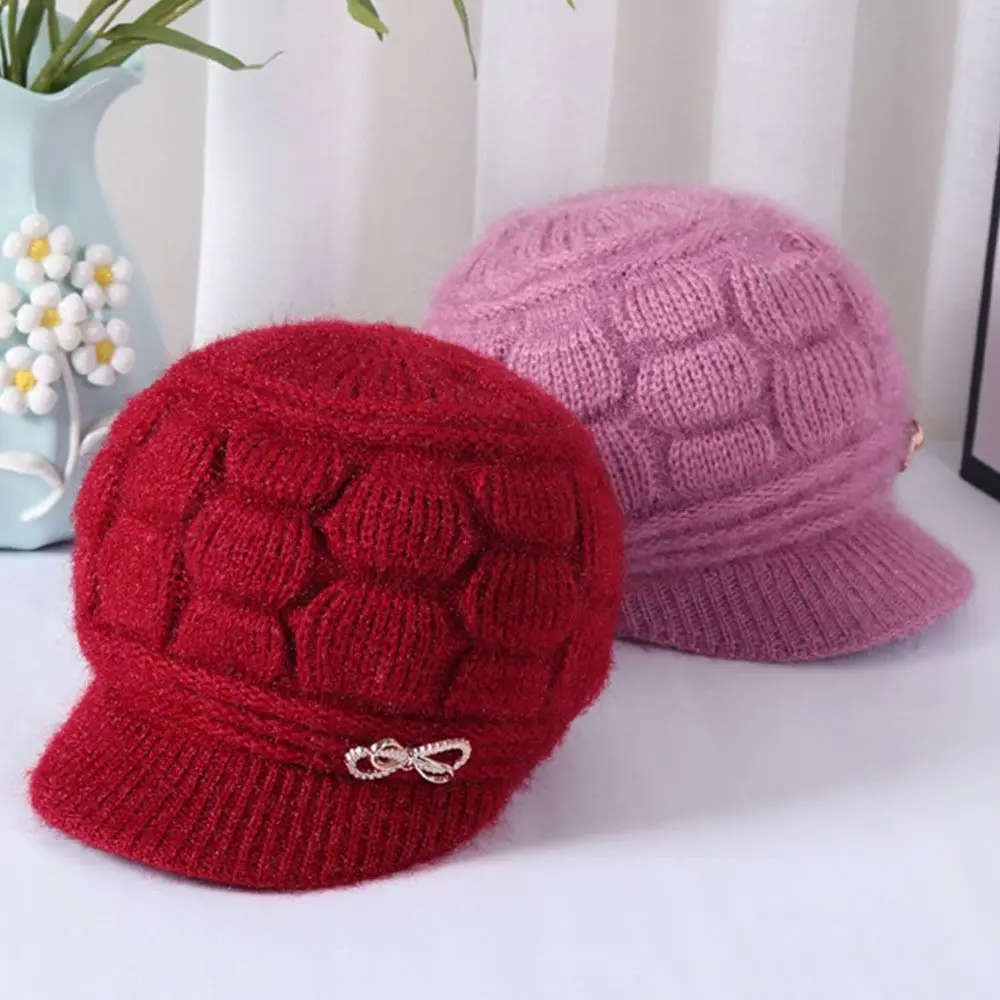 Acrylic Autumn Winter Knitted Hat for Middle Aged Elderly