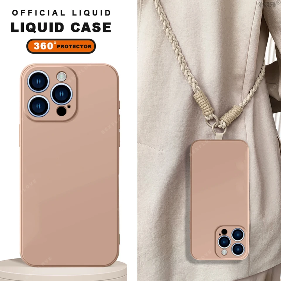 Lanyard Phone Case with Liquid Silicone Strap and Protective Chain Cover