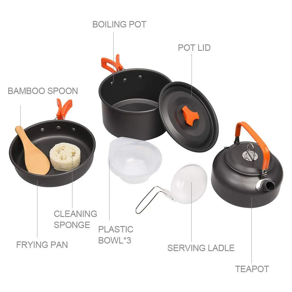 Portable Hiking Cookware Pot Set Collapsible Pot Camping Pans Kettle Dishes  Lightweight Backpacking Picnic Tourist Dishes Set - AliExpress