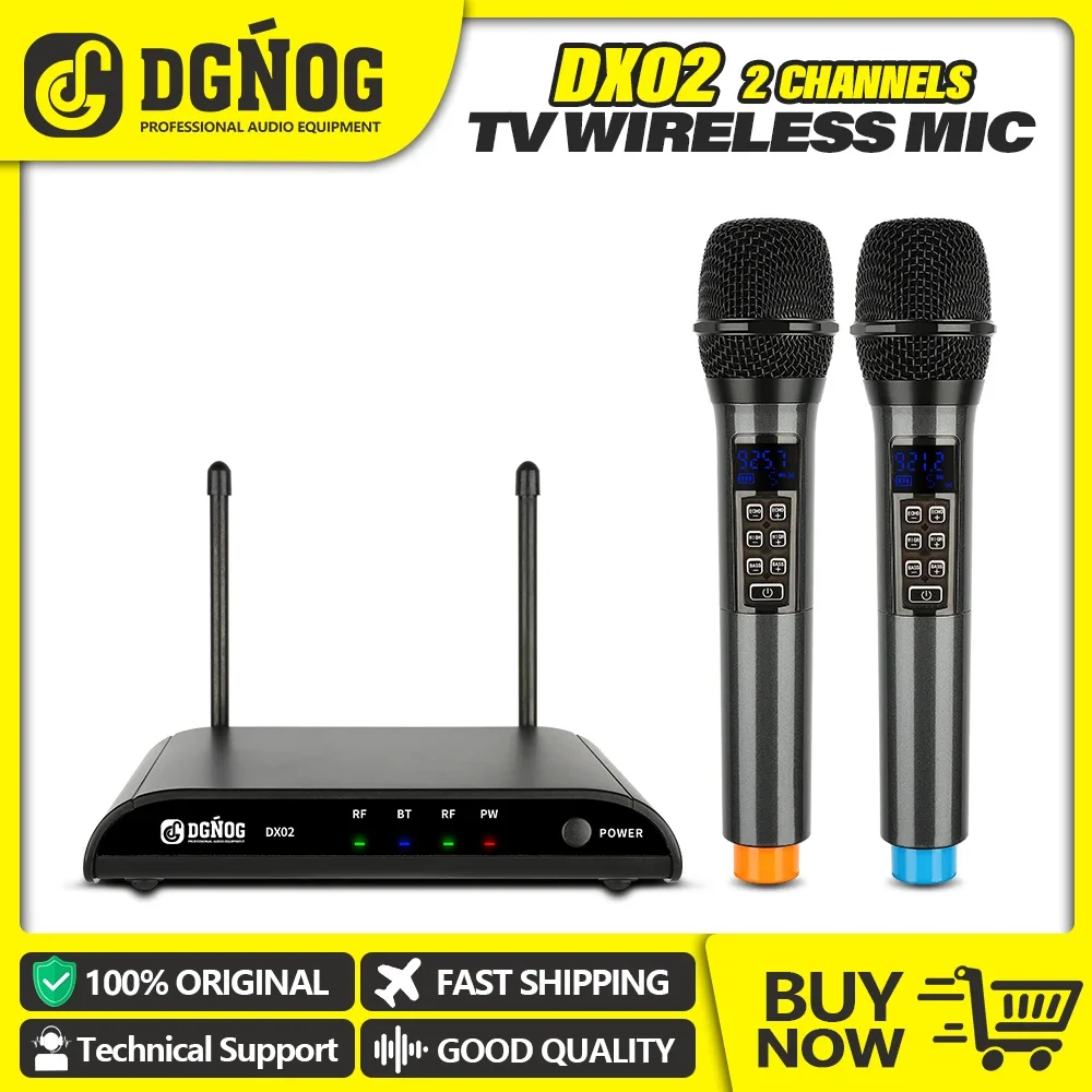 블루투스 듀얼 무선 마이크 DGNOG DX02 UHF 2 채널 다이나믹 가라오케, TV 사운드바 스피커 홈 파티 파티용 에코 마이크
