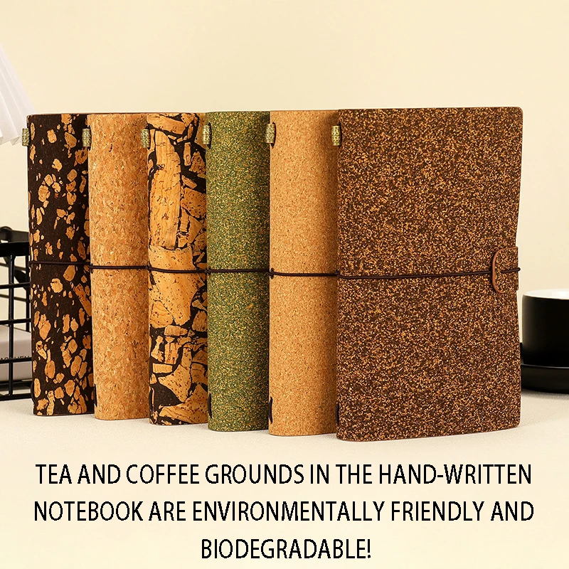 Eco-Friendly Coffee Grounds Cork Handheld notebook , Recycled Business Journal, Biodegradable Planner for Office Meetings Gifts