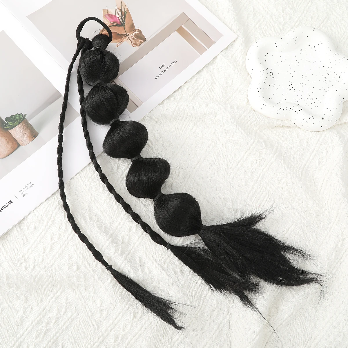 Wig Braids Hair Ropes Rubber Bands Three-Strand Braids For Women Hot Girl Sweet Bubble Braids Double Ponytail Boxing Braids