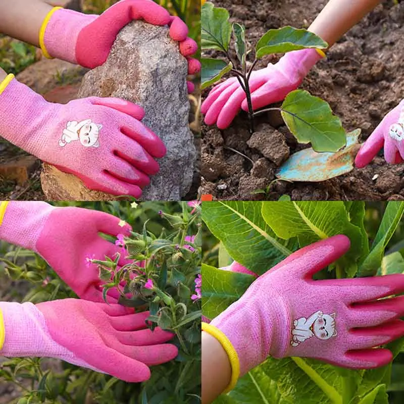 Cartoon Kids Gloves DIY Safety Protection Gloves Urable Waterproof Work Garden Non-Slip Children Latex Gloves Puncture-resistant