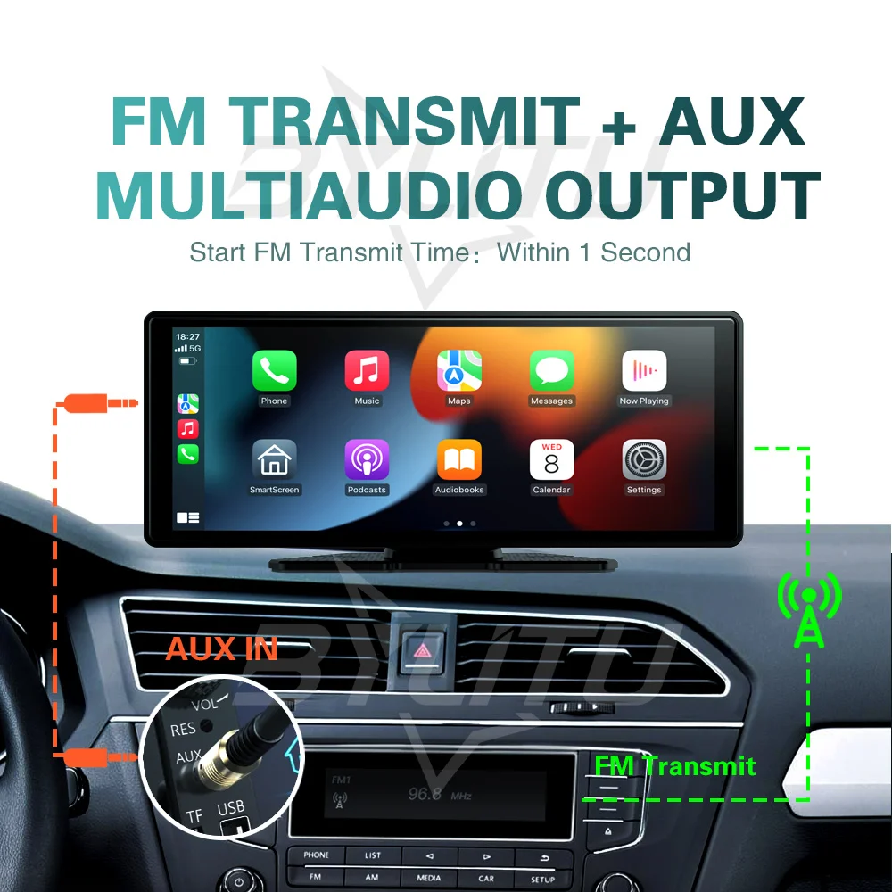 범용 10.26 인치 화면 무선 Carplay/무선 안드로이드 자동 미러 비디오 플레이어 블루투스 음악 iPhone 안드로이드 전화