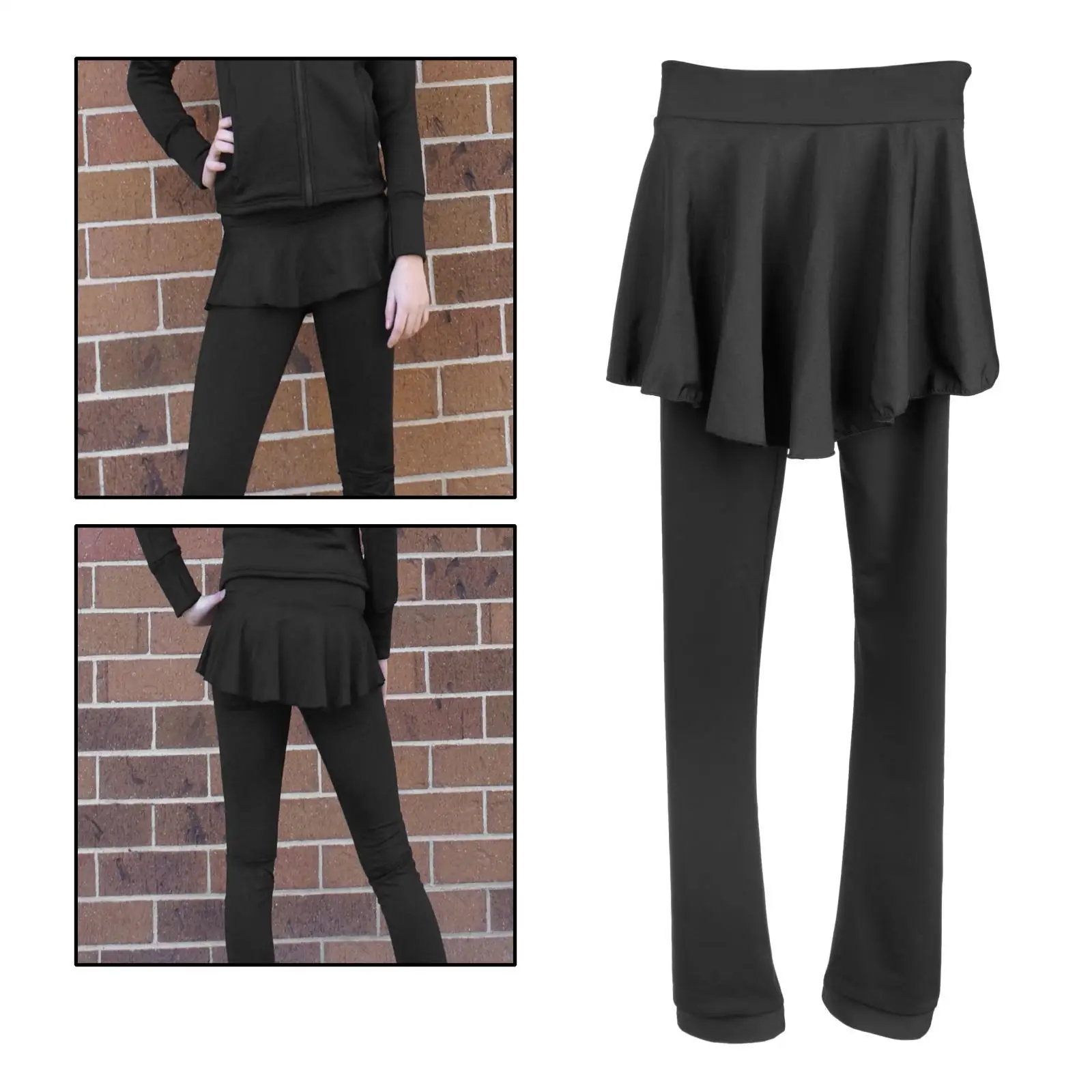 Figure Skating Practice Pants with Short Skirts Child Adult Training Skating Leggings
